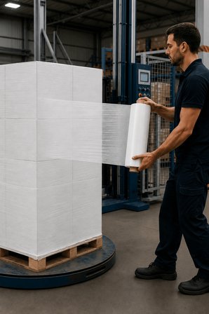 El Tipi Beyaz Streç Film Mobilya Eşya Koli Palet Paket Taşıma Sarma Koruma 40 cm x 500 m 23 Mikron