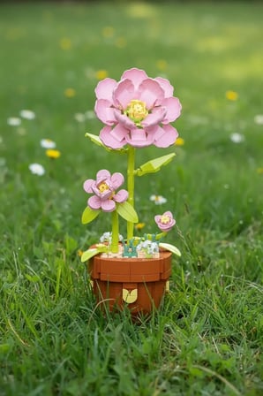 Pembe Japon Gülü Dekoratif Oyun Bloğu – Saksılı Birleştirilebilir Hobi Seti