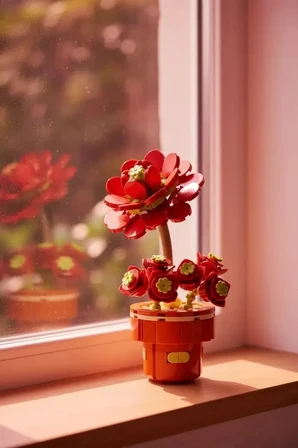 Gül Sukulenti Saksılı Mini Oyun Bloğu – Dekoratif Birleştirilebilir Hobi Seti