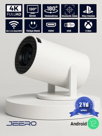 JEERO HY300PRO Multimedia Ultra Hd 1080p Android 13 Projeksiyon Cihazı (Türkçe Menü) H713 Chipset