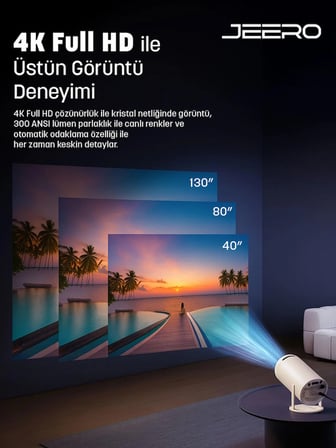 JEERO HY300PRO Multimedia Ultra Hd 1080p Android 13 Projeksiyon Cihazı (Türkçe Menü) H713 Chipset