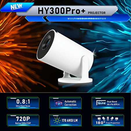 Elinux HY300 PRO+ Akıllı Projektör Yeni H726 Çip Android 14 Wifi Bluetooh Dahili Hoparlör Taşınabilir
