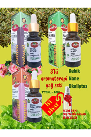%100 SAF AROMATERAPİ SETİ - KEKİK + NANE + OKALİPTUS YAĞI (3x20ML) NEFES AÇAN SET