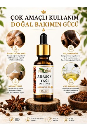 Anason Yağı Aromatik 20 ml Yoğun Anason Aromalı Bitkisel Bakım ve Aromaterapi Yağı Premium Bakım Yağı