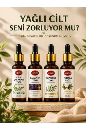 Akneye Eğilimli Ciltler İçin Yağ Dengeleyici Cilt Bakım Seti 4’lü – Çay Ağacı Lavanta Niaouli Jojoba Yağı 3x20 ml