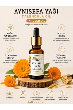 Aynısefa Yağı 20 ML Calendula Oil İnfüze Yağ Cilt Bakım Yağı Bitkisel Bakım ve Masaj Yağı Premium Bakım Yağı