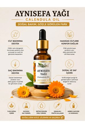 Aynısefa Yağı 20 ML Calendula Oil İnfüze Yağ Cilt Bakım Yağı Bitkisel Bakım ve Masaj Yağı Premium Bakım Yağı