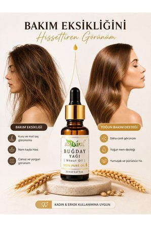 Buğday Yağı 20 ml %100 Saf Soğuk Pres Saç ve Cilt Bakımına Uygun Bitkisel Bakım Yağı