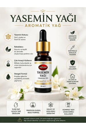 Yasemin Yağı 20 ml Aromatik Yağ Ortam Kokulandırma Rahatlatıcı Koku Deneyimi Saf Esans Etkisi