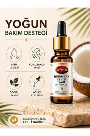 Hindistan Cevizi Yağı 20 ml Doğal Bitkisel Bakım Yağı Cilt ve Saç İçin Nemlendirici