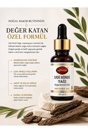 Udi Hindi Yağı 20 ml Maserasyon Bitkisel Bakım Yağı Cilt ve Saç İçin Doğal Özel Formül