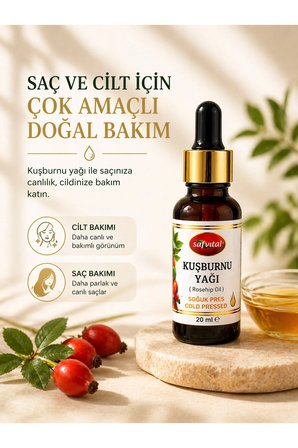 Kuşburnu Yağı 20 ml Soğuk Pres Saf Cilt Bakım Yağı Yüz İçin Yoğun Nem ve Işıltı Etkisi