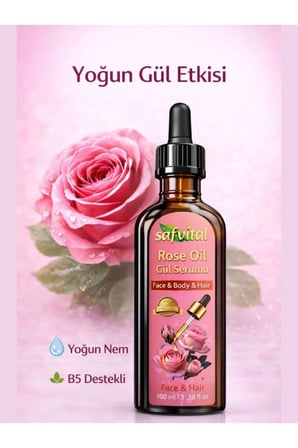 Gül Özlü Serum 100 ml B5 Vitaminli Yoğun Nem Işıltı Veren Cilt ve Saç Bakım Serumu Etkili