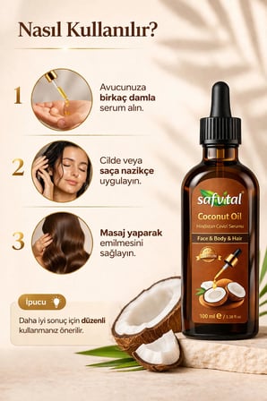Hindistan Cevizi Yağı 100 ml Yoğun Besleyici Nemlendirici Cilt Saç Bakım Serumu Parlaklık
