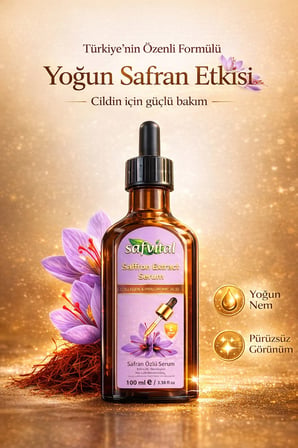 Safran Özlü Serum 100 ml Kolajen Hyaluronik Asit Cilt Bakım Nemlendirici Parlaklık Etkili