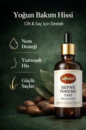 Defne Tohumu Yağı 50 ml Soğuk Pres Saf Doğal Yoğun Bakım Cilt Saç Besleyici Aromatik Yağ