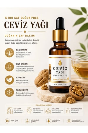 Ceviz Yağı %100 Saf Soğuk Pres 20 ml Saç Bakımı ve Cilt Bakımı İçin Premium Bitkisel Bakım Yağı
