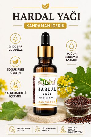 Hardal Yağı 20 Ml Soğuk Pres Doğal Bitkisel Saç Bakım Cilt Bakım Ve Masaj Yağı Premium Bakım Yağı