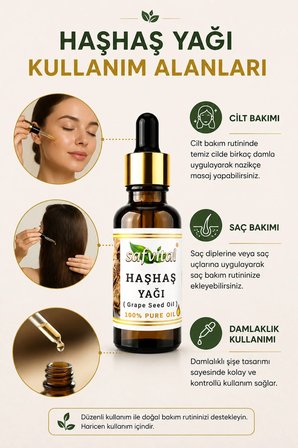 Haşhaş Yağı 20 ml Bitkisel Bakım Yağı Cilt Saç ve Vücut Bakımına Uygun Premium Kalite Damlalıklı Şişe