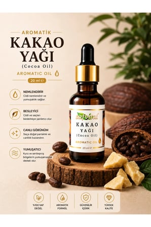 Kakao Yağı 20 ml Aromatik Bakım Yağı Saç Cilt El ve Vücut İçin Premium Nemlendirici Yumuşatıcı Bakım