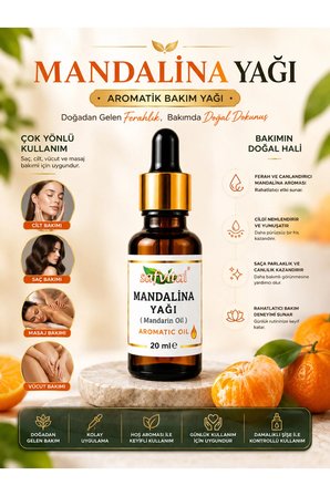 Mandalina Yağı 20 ml Aromatik Bakım Yağı Cilt Saç Vücut ve Masaj Bakımı İçin Premium Mandarin Oil