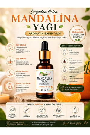 Mandalina Yağı 20 ml Aromatik Bakım Yağı Cilt Saç Vücut ve Masaj Bakımı İçin Premium Mandarin Oil