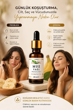 Muz Yağı 20 ml Aromatik Bakım Yağı Cilt Saç Vücut ve Masaj Bakımı İçin Premium Banana Oil