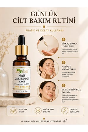 Nar Çekirdeği Yağı 20 ml %100 Saf Soğuk Pres Cilt Bakımı İçin Yoğun Nem Destekli Bakım Yağı