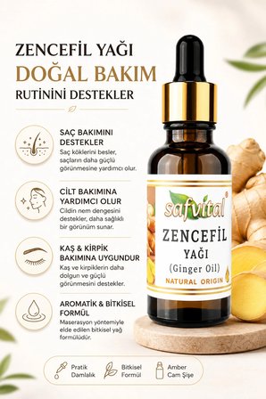 Zencefil Yağı 20 ml Aromatik Bitkisel Bakım Yağı Damlalıklı Amber Cam Şişe Maserasyon Premium Bakım Yağı