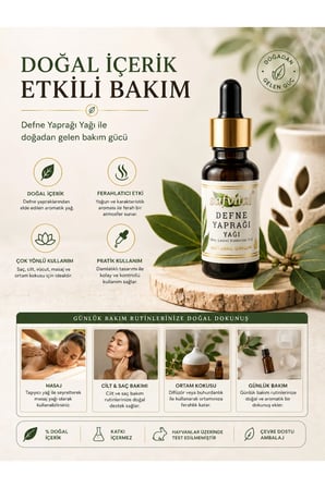 Defne Yaprağı Yağı 20 ml Aromatik Bakım Yağı Saç Cilt Vücut Masaj ve Ortam Kokusu İçin