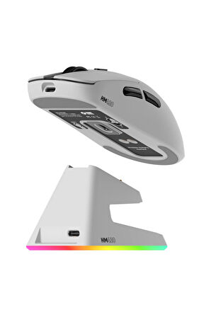 Hawk Gaming HM420B 4K Hz 26000 DPI Tri-Mode Kablosuz/Bluetooth Şarj Standlı Beyaz Gaming Mouse