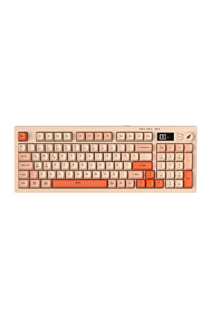 Hawk Gaming HK230P Membrane LCD RGB Kablosuz/Bluetooth Pembe Turuncu Full Türkçe Gaming Klavye