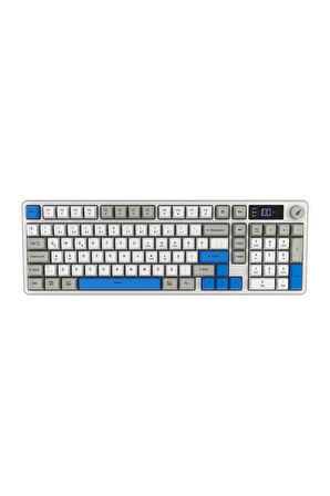 Hawk Gaming HK258WG Membrane LCD RGB Kablosuz/Bluetooth Beyaz Mavi Full Türkçe Gaming Klavye
