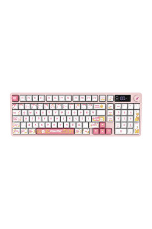 Hawk Gaming HK258WP Membrane LCD RGB Kablosuz/Bluetooth Beyaz Pembe Full Türkçe Gaming Klavye
