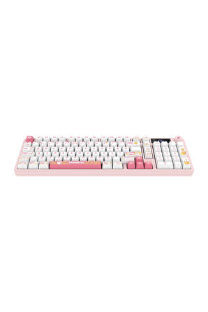 Hawk Gaming HK258WP Membrane LCD RGB Kablosuz/Bluetooth Beyaz Pembe Full Türkçe Gaming Klavye