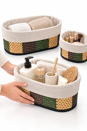 Banyo ve Dolap İçi Düzenleyici Desenli 3'lü Oval Sepet