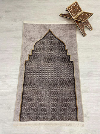 Seccade Saçaklı (lateks Taban) 75x125 Ebat - Bej
