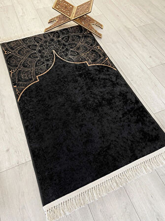 Seccade Saçaklı (lateks Taban) 75x125 Ebat - Siyah