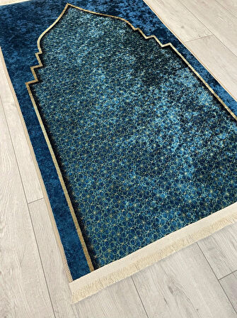 Seccade Saçaklı (lateks Taban) 75x125 Ebat - Mavi