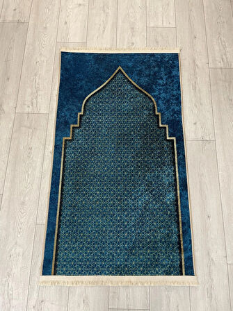 Seccade Saçaklı (lateks Taban) 75x125 Ebat - Mavi