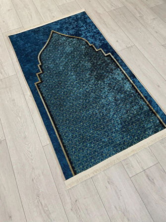 Seccade Saçaklı (lateks Taban) 75x125 Ebat - Mavi