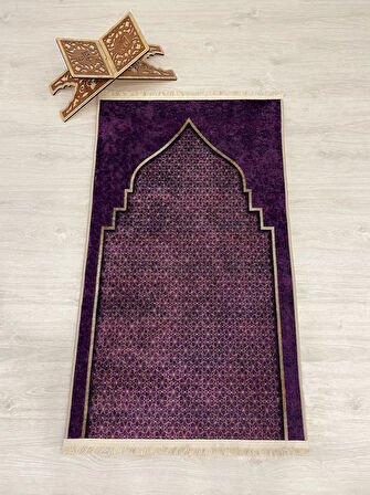 Seccade Saçaklı (lateks Taban) 75x125 Ebat - Mor