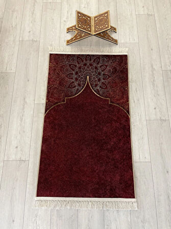 Seccade Saçaklı (lateks Taban) 75x125 Ebat - Bordo