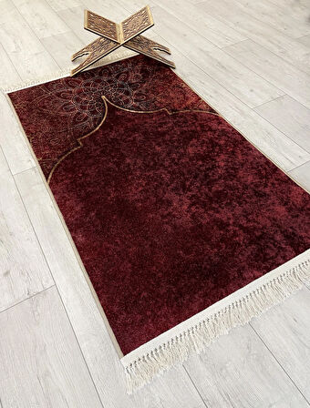 Seccade Saçaklı (lateks Taban) 75x125 Ebat - Bordo