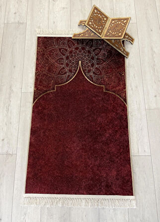 Seccade Saçaklı (lateks Taban) 75x125 Ebat - Bordo