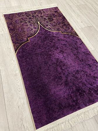 Seccade Saçaklı (lateks Taban) 75x125 Ebat - Mor