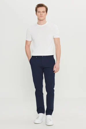 Pamuklu Slim Fit Dar Kesim Yan Cep Armürlü Esnek Casual Pantolon