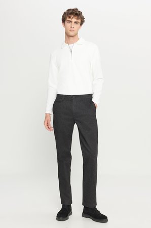 Pamuklu Regular Fit Normal Kesim Diagonal Desenli Yan Cepli Esnek Casual Pantolon