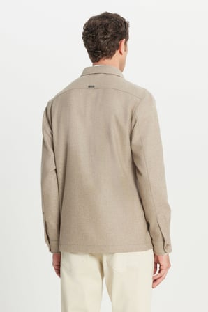 Yünlü Comfort Fit Rahat Kesim Gömlek Yaka Çift Kapak Cepli Mont