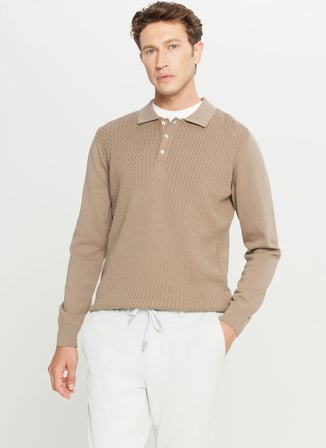 Altınyıldız Classics Polo Yaka Standart Vizon Erkek Kazak ACE049261279_VIZ